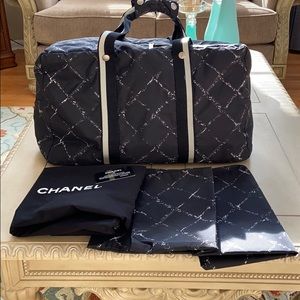 Authentic chanel nylon travel line bag